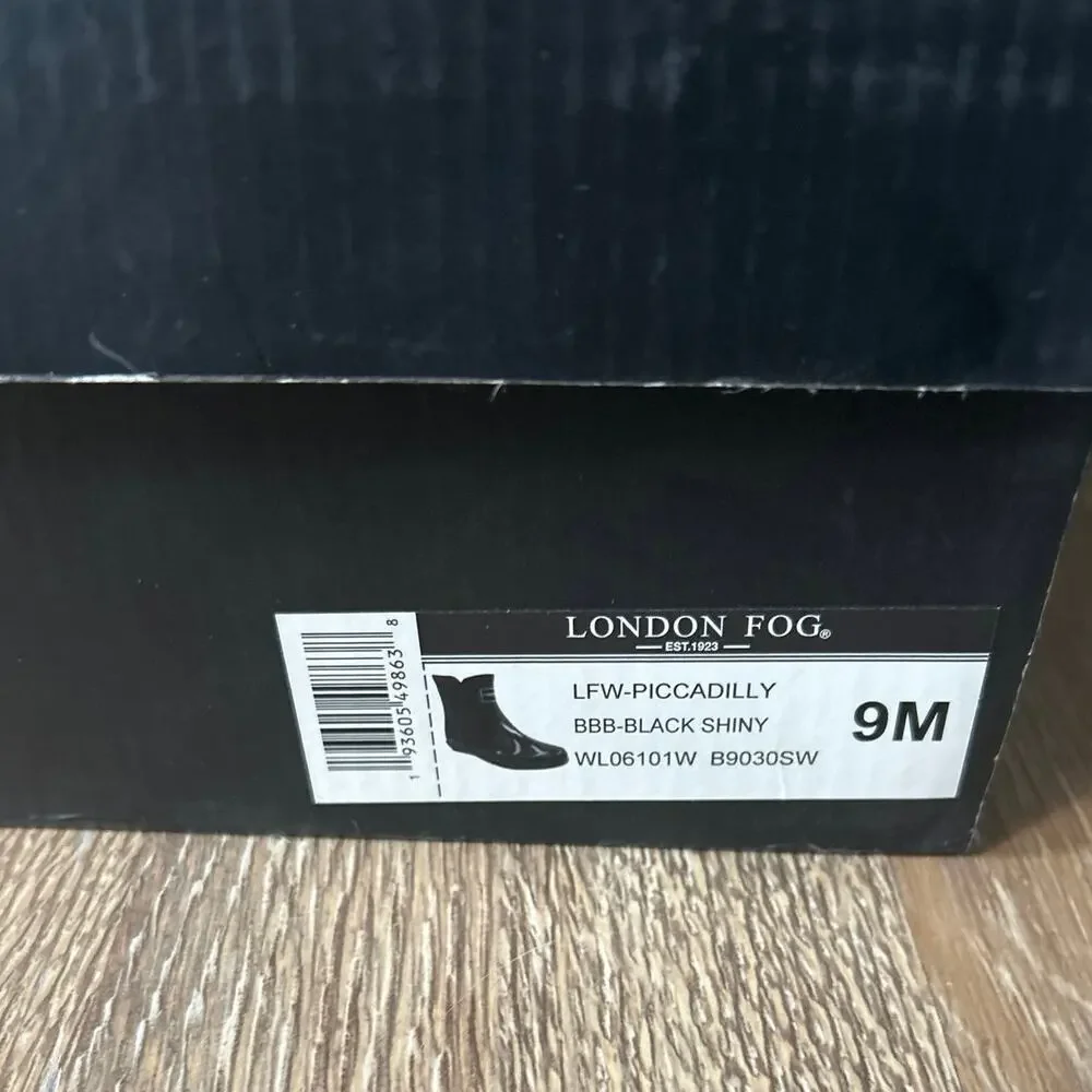 London Fog Piccadilly Black Shiny Chelsea Ankle Rain Boots Women’s 9 Waterproof